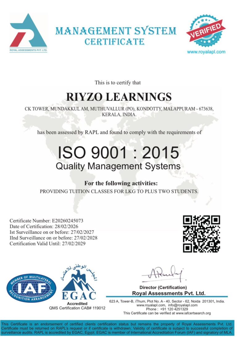 Riyzo Learnings ISO Certified Online Tuition